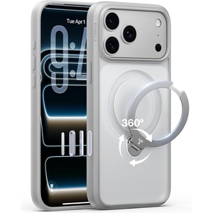 TORRAS Upgraded 360 Spin Magnetic Stand for iPhone 16 Pro Case, Fit for MagSafe, Built-in Kickstand, Camera Control, Mil-Grade Protective Soft Edge Translucent Case for iPhone 16 Pro, Black 6.3”(Silver)