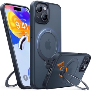 TORRAS Upgraded 360°Spin Magnetic Stand for iPhone 15 Case/iPhone 14 Case, Fit for MagSafe with Stand & Ring Holder, 12FT Mil-Grade Protection Translucent Slim Phone Case for iPhone 15 Ostand, Black
