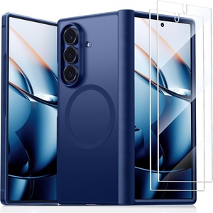 TORRAS Upgraded Magnetic Shockproof for Samsung Galaxy Z Fold 7 Case with Screen Protector, Fit for MagSafe, 4X Military Grade Hinge Protection, Translucent Slim Case for Samsung Z Fold 7, Black(Blue)