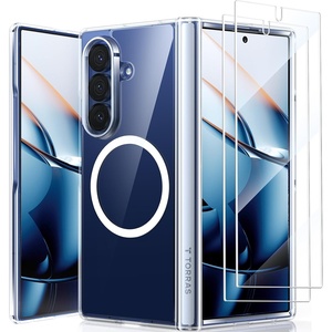 TORRAS Upgraded Magnetic Shockproof for Samsung Galaxy Z Fold 7 Case with Screen Protector, Fit for MagSafe, 4X Military Grade Hinge Protection, Translucent Slim Case for Samsung Z Fold 7, Black(Clear)
