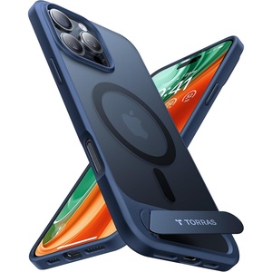 TORRAS Upgraded Magnetic & Stand for iPhone 14 Pro Case [Military Grade Drop Tested] [Compatible with MagSafe] Slim Thin Light Frosted Case for iPhone 14 Pro Phone Case Professional (6.1″), Black(Blue)