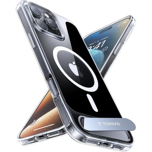 TORRAS Upgraded Magnetic & Stand for iPhone 14 Pro Case [Military Grade Drop Tested] [Compatible with MagSafe] Slim Thin Light Frosted Case for iPhone 14 Pro Phone Case Professional (6.1″), Black(Clear)