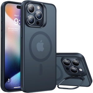 TORRAS for iPhone 15 Pro Case Magnetic Shockproof, [16FT Military Protection][Compatible with MagSafe] Stash Lens Stand Translucent Anti-Scratch Protective Slim Case for iPhone 15 Pro, Black