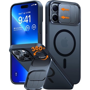 TORRAS for iPhone 16 Pro Case with Slide Camera Cover & Rotatable Kickstand, Magnetic Shockproof, Military Grade Drop Protection, Fit for MagSafe, Anti-Scratch & Anti-Fingerprint, Translucent Black(Black)