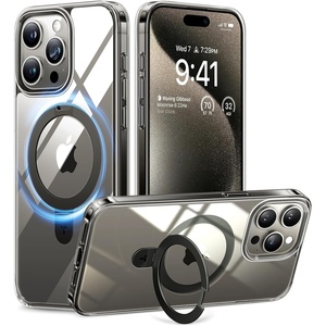 TORRAS for iPhone 16 Pro Max Case Clear with Stand, [Fit for MagSafe][Shockproof Military Grade Protection] Slim Magnetic Phone Case for iPhone 16 Pro Max 6.9″ 2024, Clear(Clear Grey)