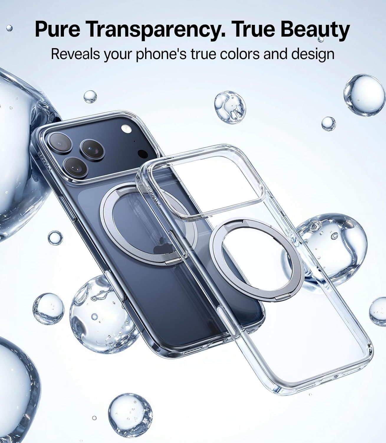 image:imageTORRAS 360 Rotatable Ring for iPhone 14 Pro Max Phone Case Compatible with Magsafe with Stand Magnetic Ring Holder Military Grade Shockproof Translucent Back Slim Ostand R ClearCrystal Clear