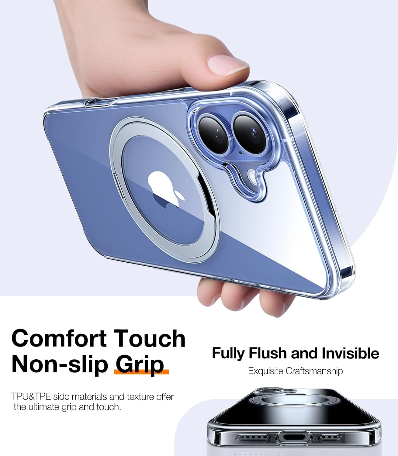 image:imageTORRAS 360 Rotatable Ring for iPhone 14 Pro Max Phone Case Compatible with Magsafe with Stand Magnetic Ring Holder Military Grade Shockproof Translucent Back Slim Ostand R ClearCrystal Clear