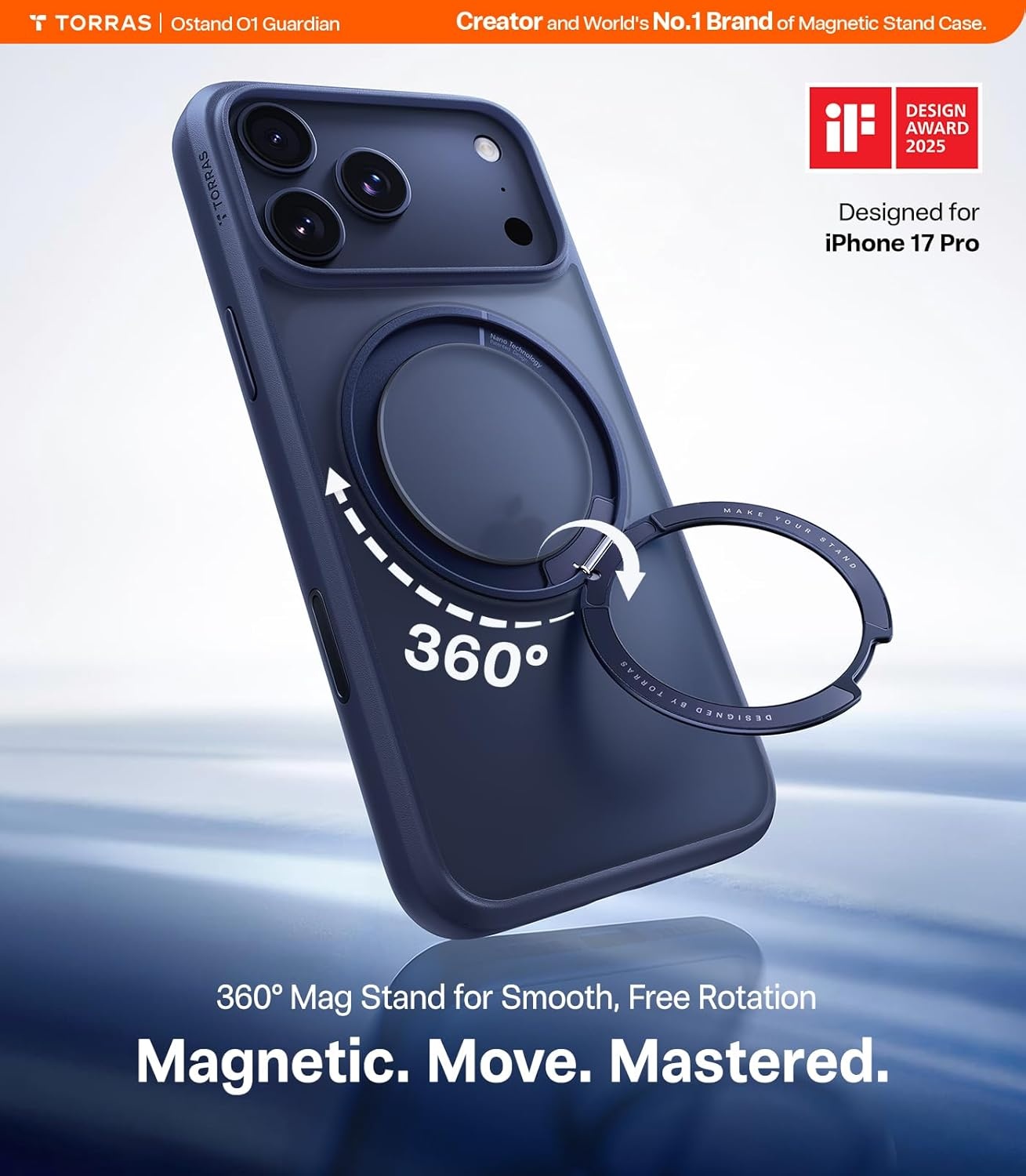 image:imageTORRAS 360 Rotatable Ring for iPhone 14 Pro Max Phone Case Compatible with Magsafe with Stand Magnetic Ring Holder Military Grade Shockproof Translucent Back Slim Ostand R ClearBlue