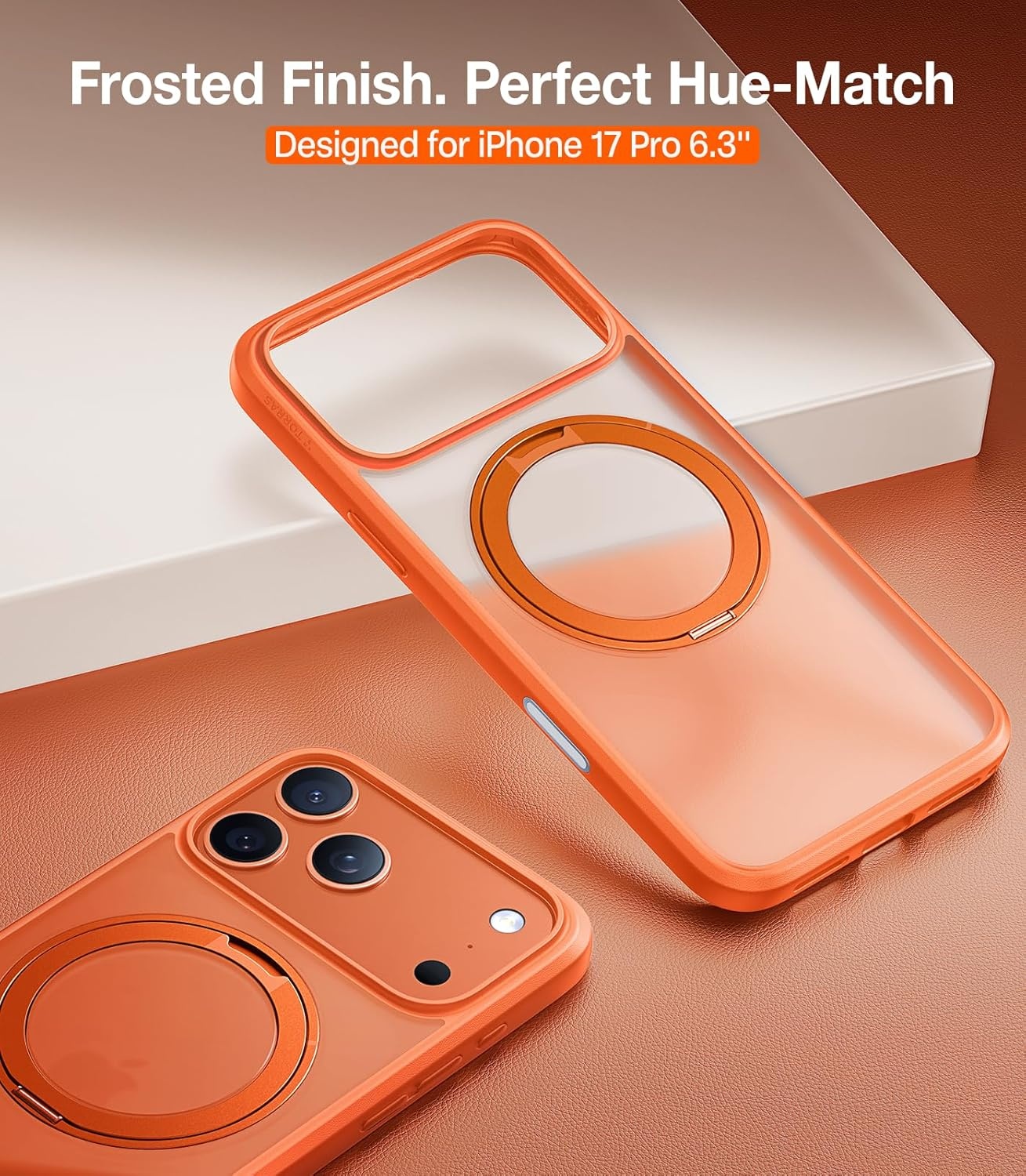 image:imageTORRAS 360 Rotatable Ring for iPhone 14 Pro Max Phone Case Compatible with Magsafe with Stand Magnetic Ring Holder Military Grade Shockproof Translucent Back Slim Ostand R ClearNeon Orange