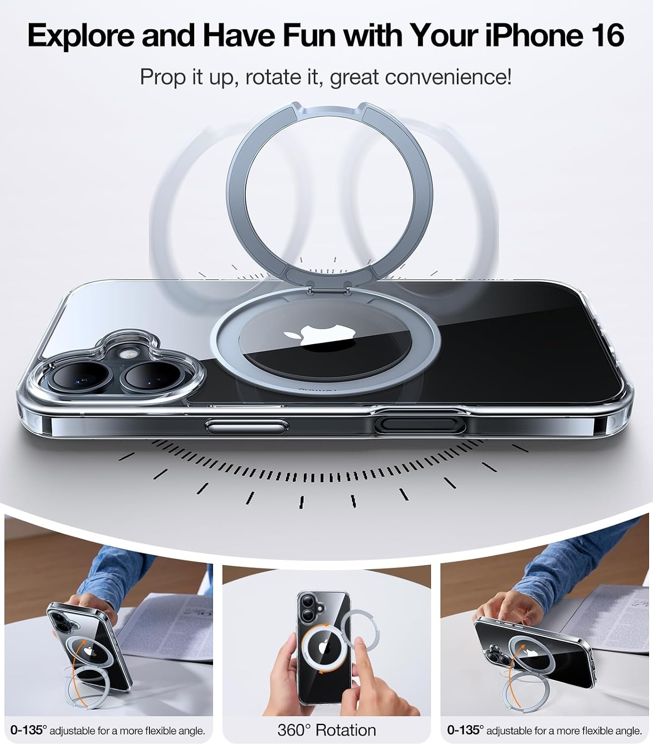 image:imageTORRAS 360 Rotatable Ring for iPhone 14 Pro Max Phone Case Compatible with Magsafe with Stand Magnetic Ring Holder Military Grade Shockproof Translucent Back Slim Ostand R ClearCrystal Clear