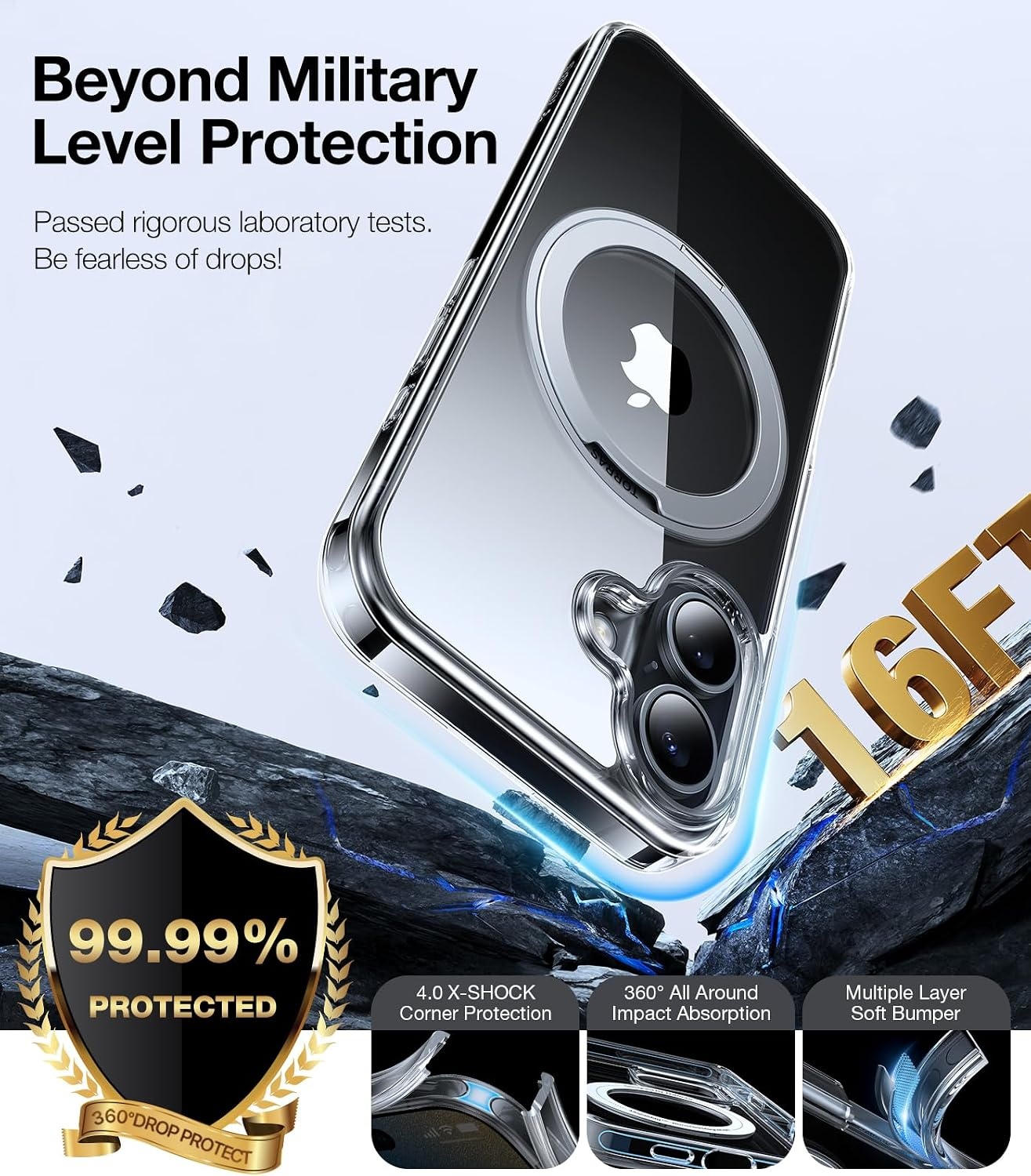 image:imageTORRAS 360 Rotatable Ring for iPhone 14 Pro Max Phone Case Compatible with Magsafe with Stand Magnetic Ring Holder Military Grade Shockproof Translucent Back Slim Ostand R ClearCrystal Clear