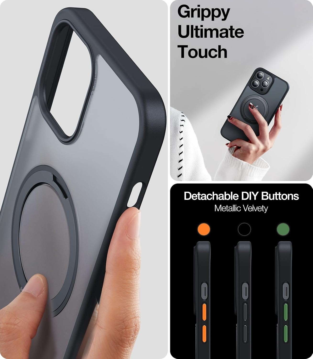 image:imageTORRAS 360Rotatable Ring for iPhone 12 Pro Max Case Compatible with Magsafe with Stand Magnetic Ring Holder Military Grade Shockproof Translucent Back Slim 12 Pro Max Phone Case Ostand Black