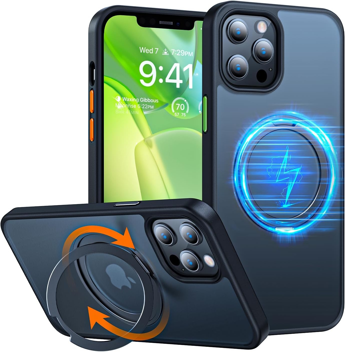 image:imageTORRAS 360Rotatable Ring for iPhone 12 Pro Max Case Compatible with Magsafe with Stand Magnetic Ring Holder Military Grade Shockproof Translucent Back Slim 12 Pro Max Phone Case Ostand Black