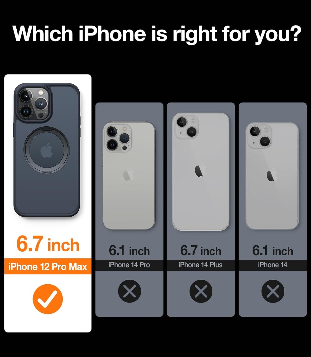 image:imageTORRAS 360Rotatable Ring for iPhone 12 Pro Max Case Compatible with Magsafe with Stand Magnetic Ring Holder Military Grade Shockproof Translucent Back Slim 12 Pro Max Phone Case Ostand Black