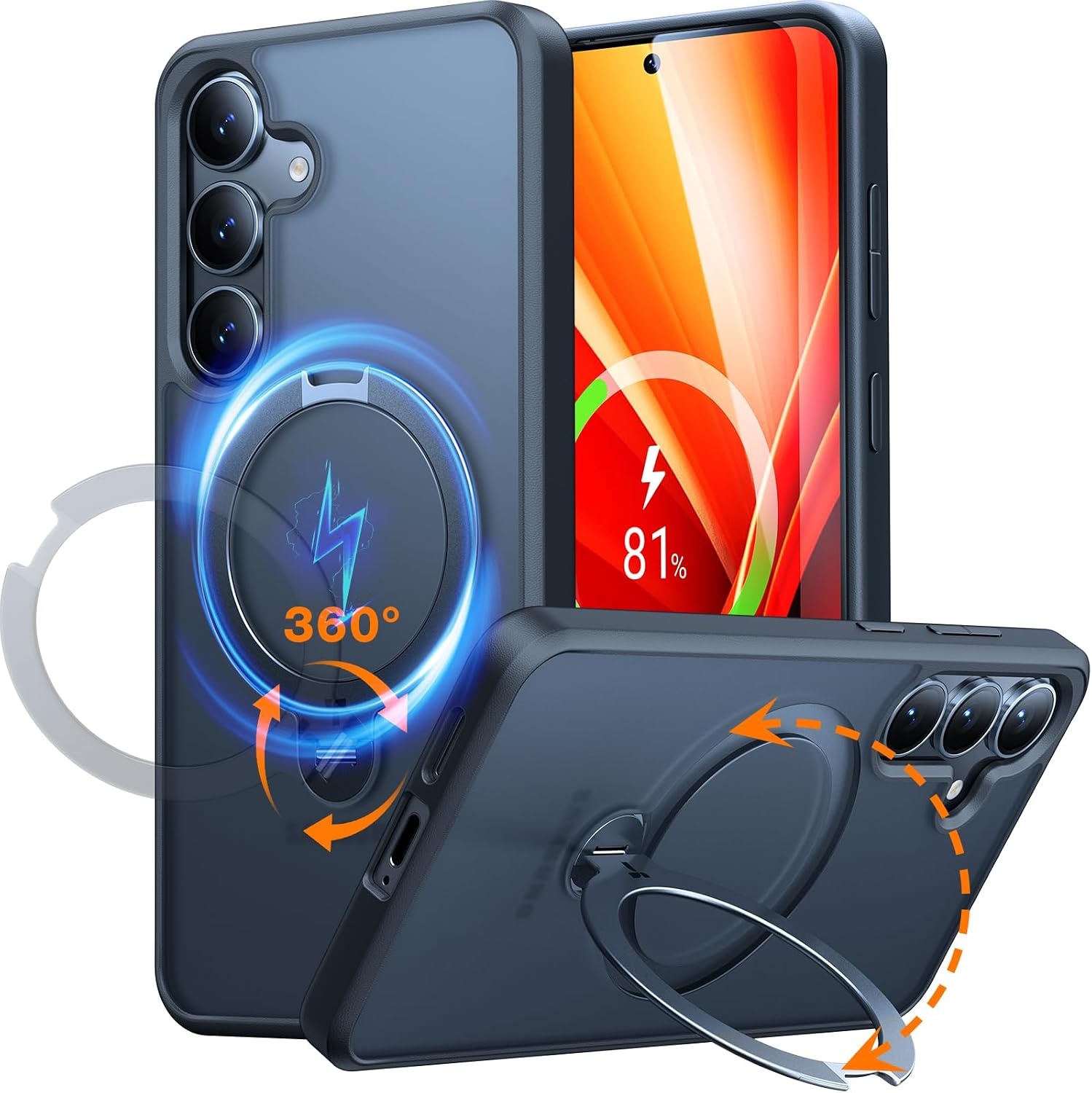image:imageTORRAS 360Spin Magnetic Stand for Samsung Galaxy S24 Ultra Case Compatible with Magsafe Shockproof Military Grade Protective Slim Galaxy S24 Ultra Phone Case with Kickstand amp Ring Holder PurpleS25 PlusBlack