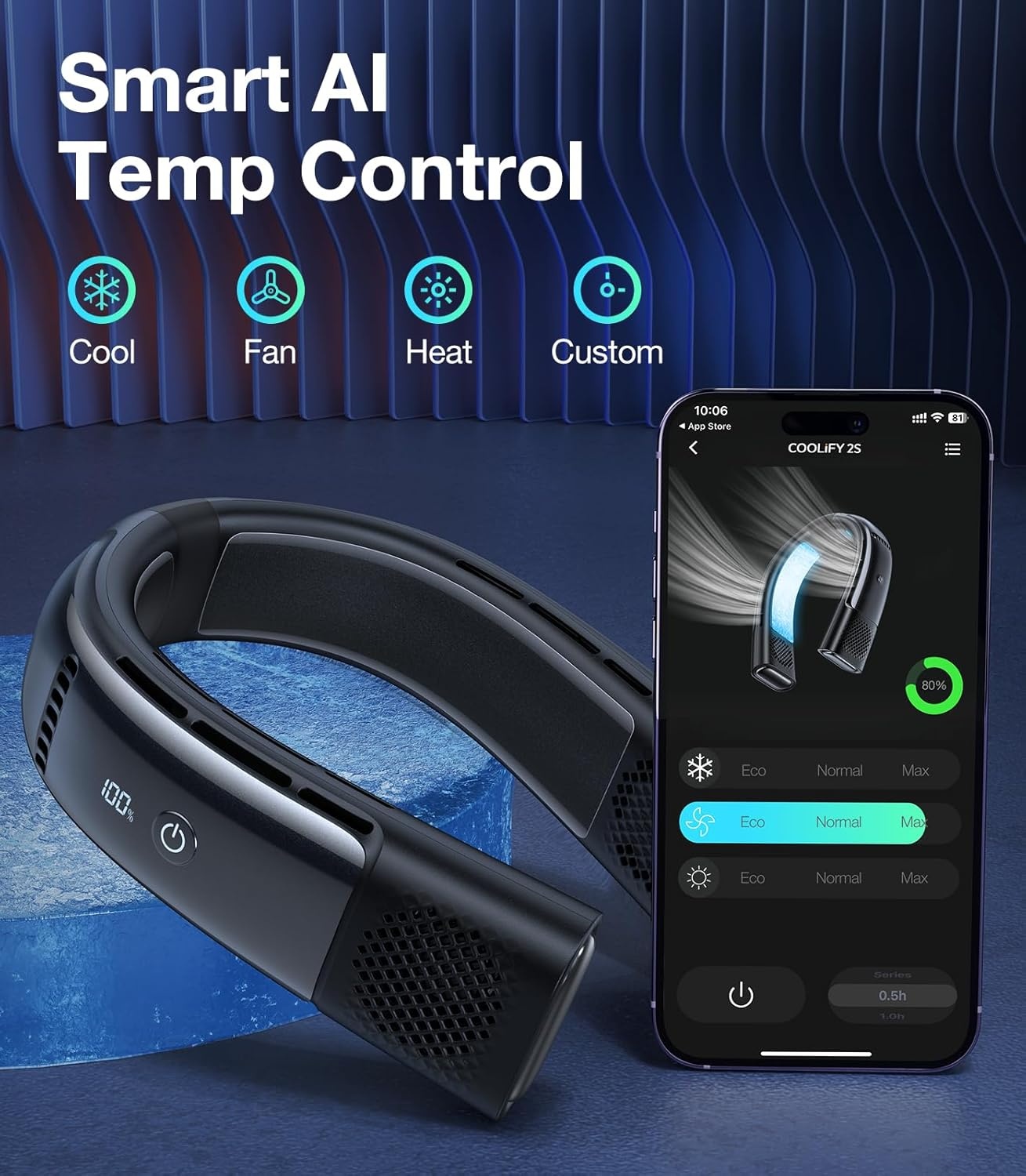 image:imageTORRAS COOLiFY 2025 Cyber AI Neck Air Conditioner Ultimate Immersive Cooling Portable Neck Fan No1 Coolest amp Max Cooling Are Neck Fans that Blow Cold Air 6000 mah Rechargeable for Giftinky