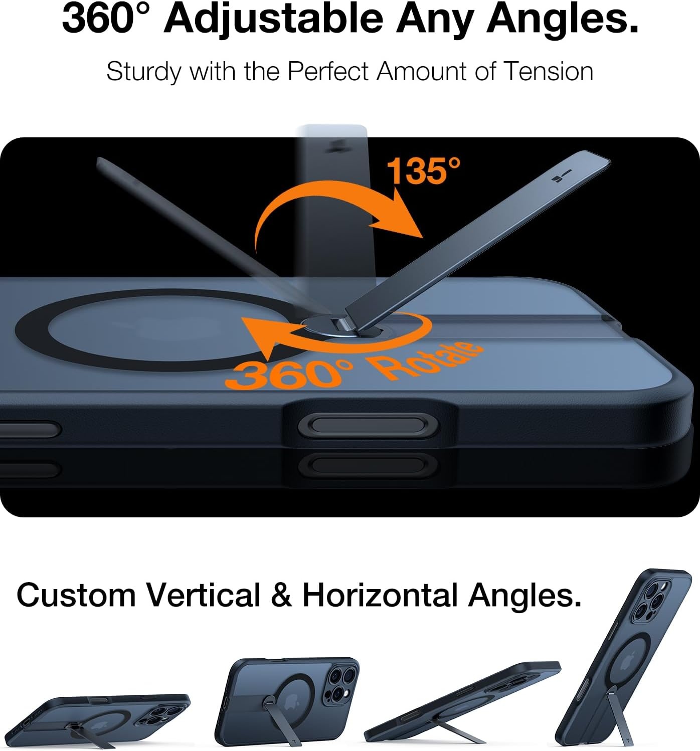 image:imageTORRAS Magnetic 360Stand Case for iPhone 16 Case Full Camera Protection Fit for MagSafe16FT MilGrade Drop Protection Slim Frosted Case for 16 iPhone Phone Case with Kickstand 61 BlackBlack Titanium