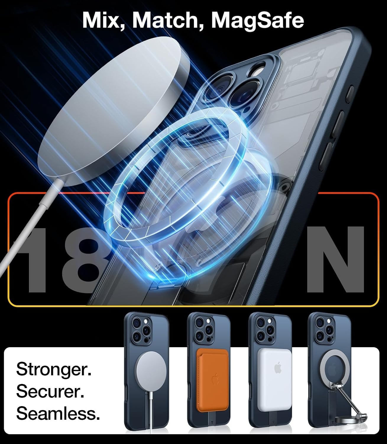 image:imageTORRAS Magnetic 360Stand Case for iPhone 16 Case Full Camera Protection Fit for MagSafe16FT MilGrade Drop Protection Slim Frosted Case for 16 iPhone Phone Case with Kickstand 61 BlackBlack Titanium