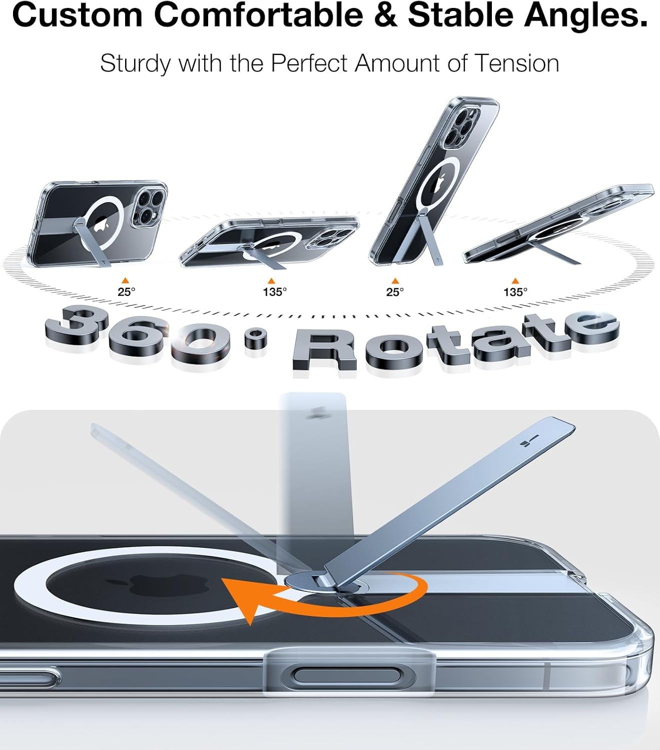 image:imageTORRAS Magnetic 360Stand Case for iPhone 16 Case Full Camera Protection Fit for MagSafe16FT MilGrade Drop Protection Slim Frosted Case for 16 iPhone Phone Case with Kickstand 61 BlackClear