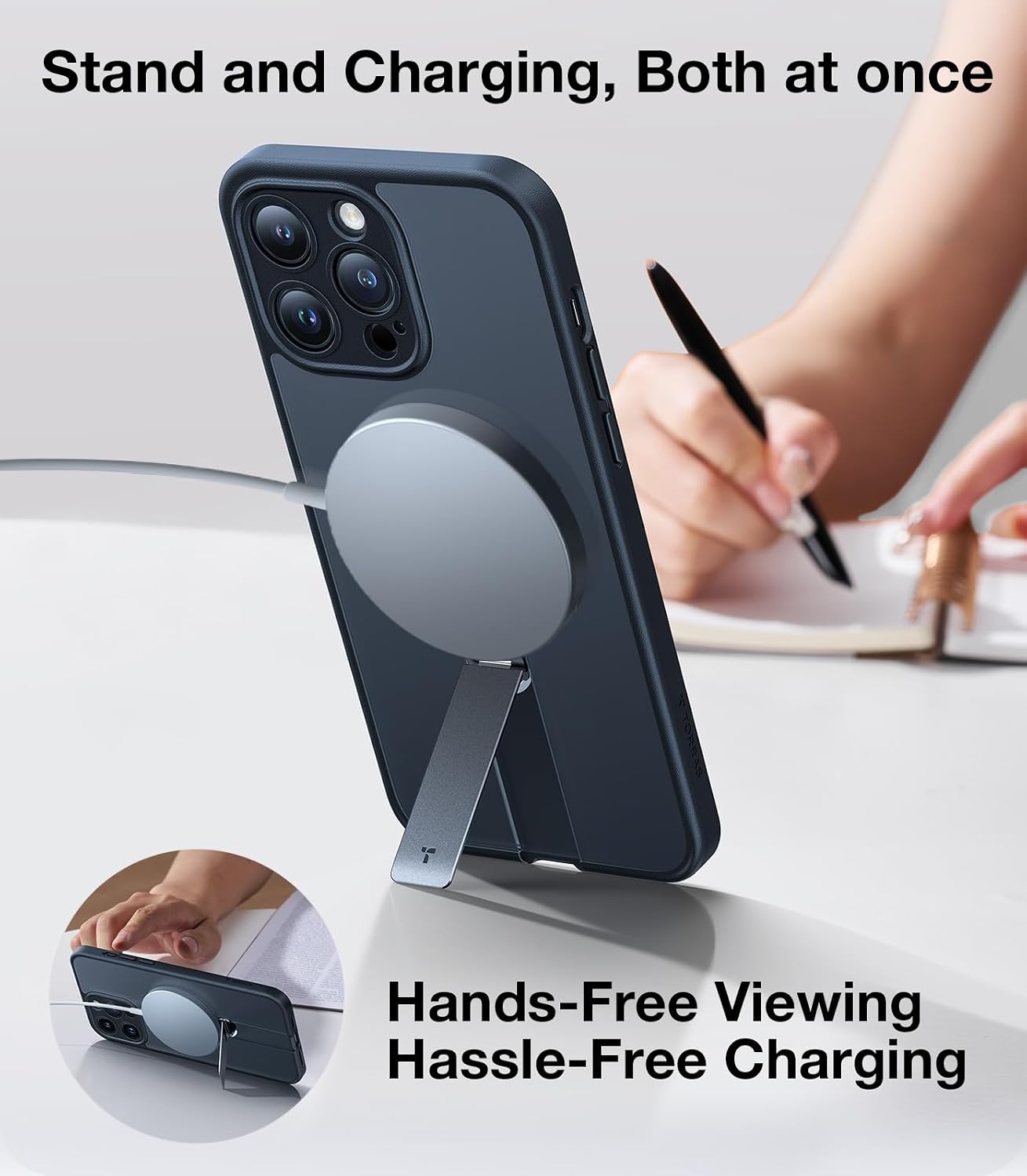 image:imageTORRAS Magnetic 360Stand Case for iPhone 16 Case Full Camera Protection Fit for MagSafe16FT MilGrade Drop Protection Slim Frosted Case for 16 iPhone Phone Case with Kickstand 61 BlackBlack Titanium