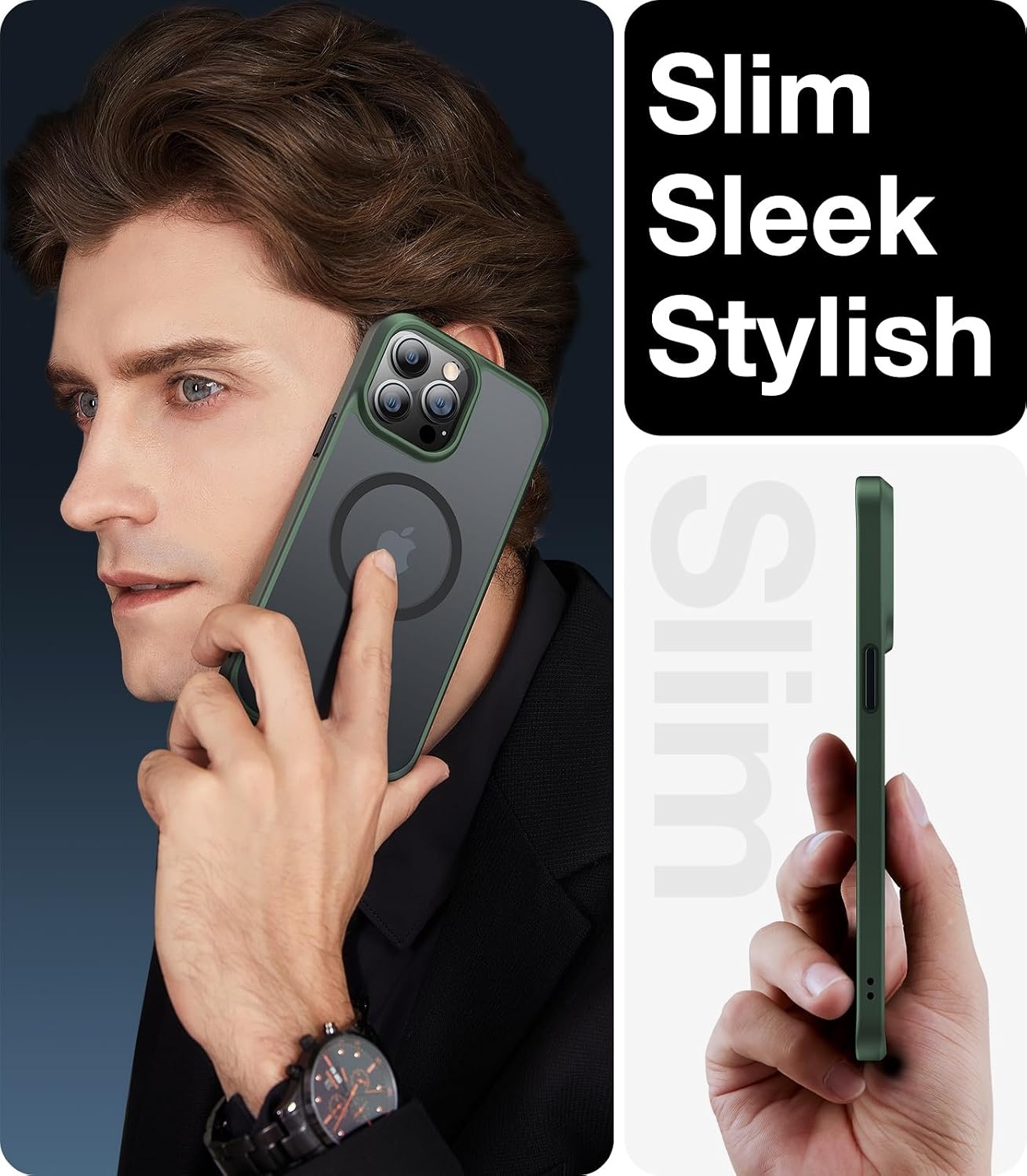 image:imageTORRAS Magnetic Designed for iPhone 12 Pro Max Case Military Grade Drop Tested Compatible with MagSafe Shockproof Translucent Hard Back Soft Slim Protective Case for iPhone 12 Pro Max Green