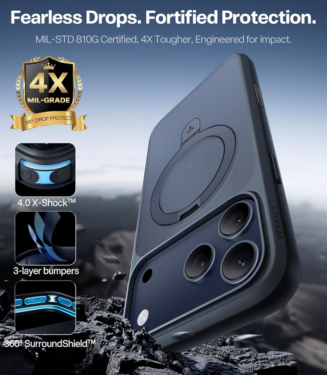 image:imageTORRAS Magnetic Kickstand for iPhone 13 iPhone 14 Case Compatible with MagSafeSturdy amp Versatile Stand MilitaryGrade Shockproof Translucent Slim Protective AntiFingerprint AntiScratch BlackBlack