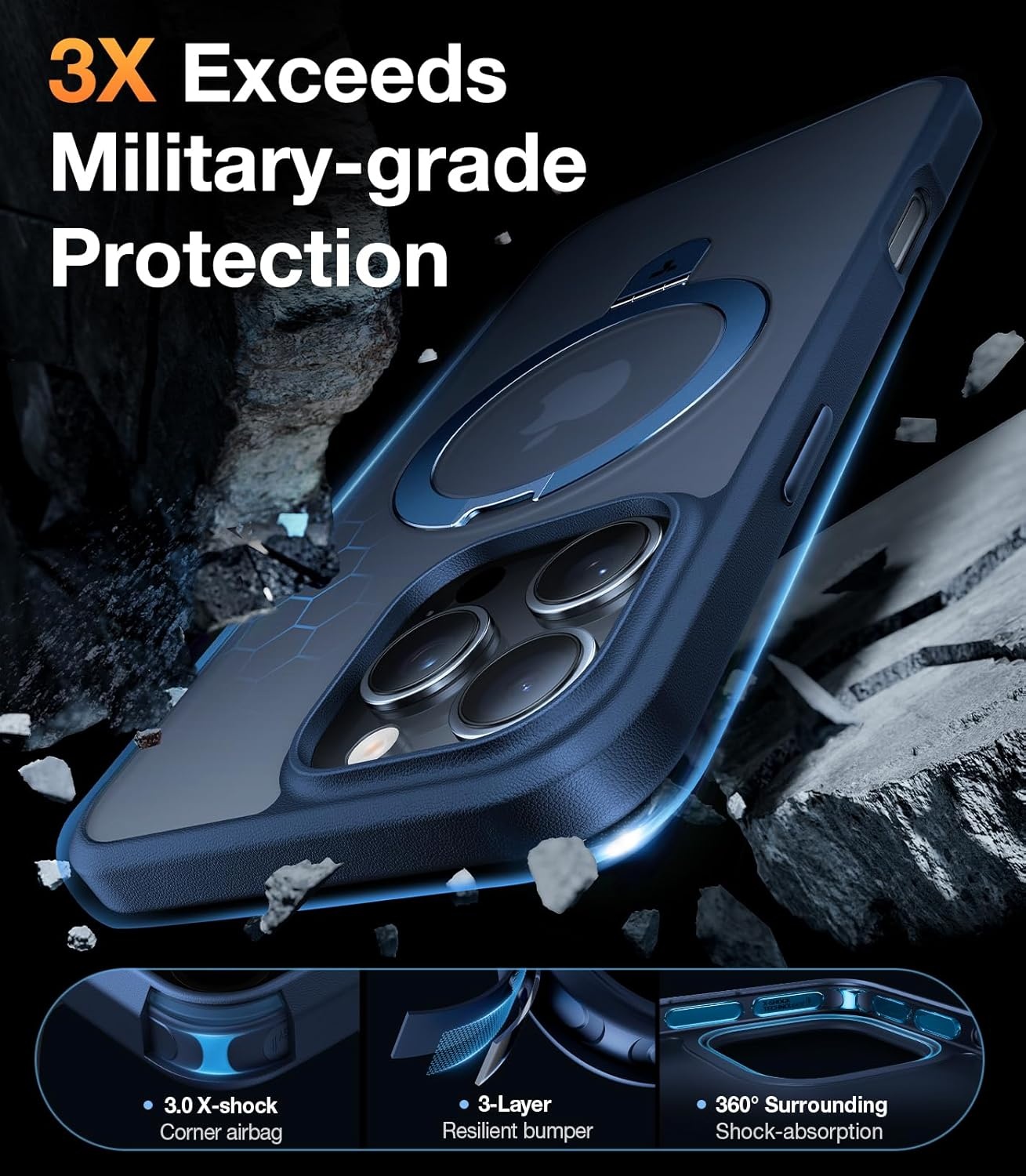 image:imageTORRAS Magnetic Kickstand for iPhone 13 iPhone 14 Case Compatible with MagSafeSturdy amp Versatile Stand MilitaryGrade Shockproof Translucent Slim Protective AntiFingerprint AntiScratch BlackNavy Blue