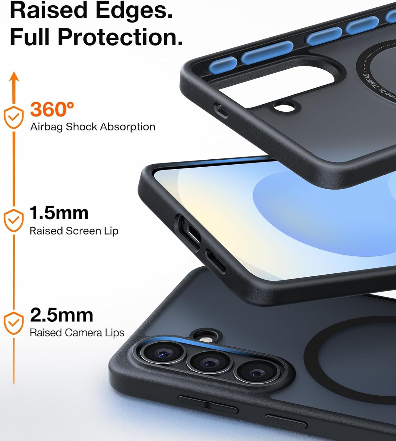 image:imageTORRAS Magnetic Shockproof for Samsung Galaxy S24 Ultra Case 18N Strong Magnetic 12 FT MilGrade Protection Compatible with MagSafe Protective Translucent Matte Slim Case Guardian Mag GrayBlack