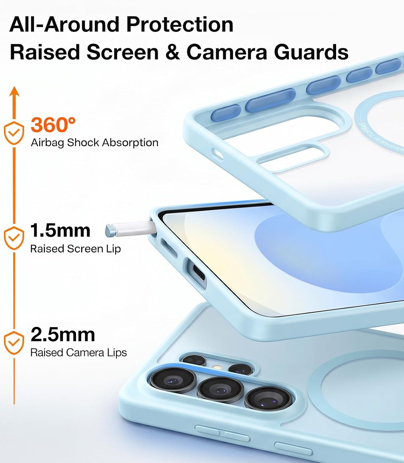 image:imageTORRAS Magnetic Shockproof for Samsung Galaxy S24 Ultra Case 18N Strong Magnetic 12 FT MilGrade Protection Compatible with MagSafe Protective Translucent Matte Slim Case Guardian Mag GrayBlue