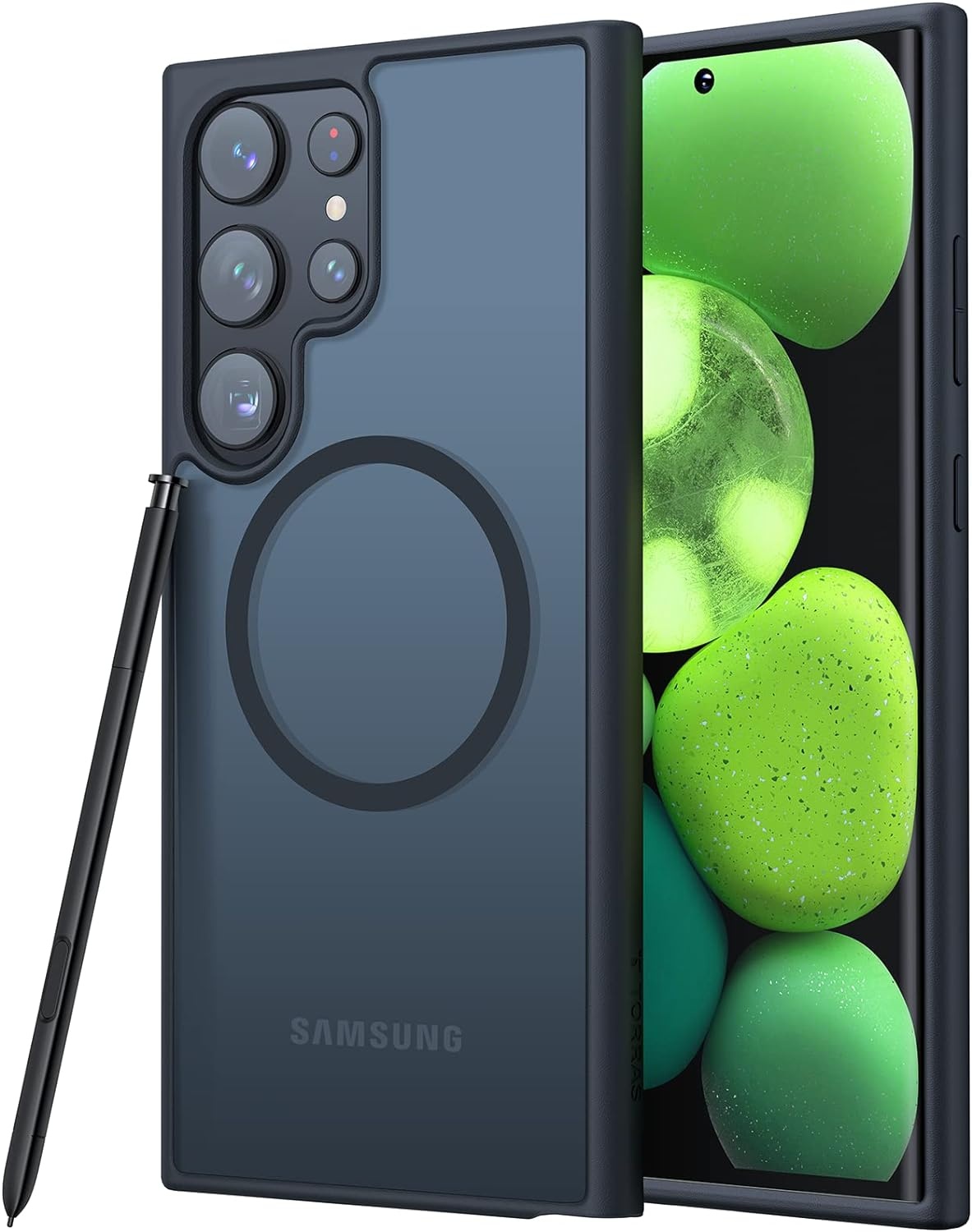 image:imageTORRAS Magnetic Shockproof for Samsung Galaxy S24 Ultra Case 18N Strong Magnetic 12 FT MilGrade Protection Compatible with MagSafe Protective Translucent Matte Slim Case Guardian Mag GrayBlack