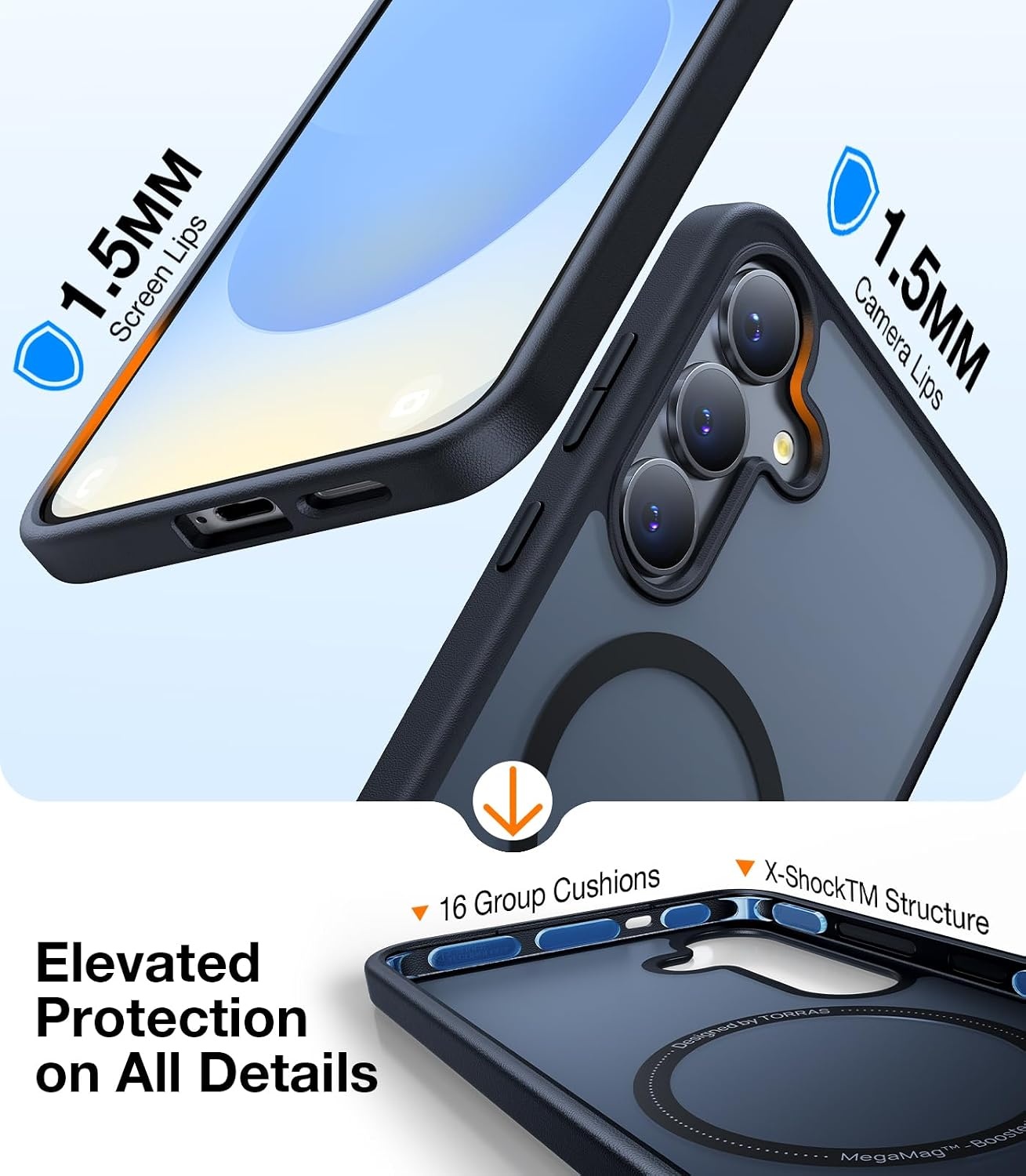 image:imageTORRAS Magnetic Shockproof for Samsung Galaxy S24 Ultra Case 18N Strong Magnetic 12 FT MilGrade Protection Compatible with MagSafe Protective Translucent Matte Slim Case Guardian Mag GrayBlack