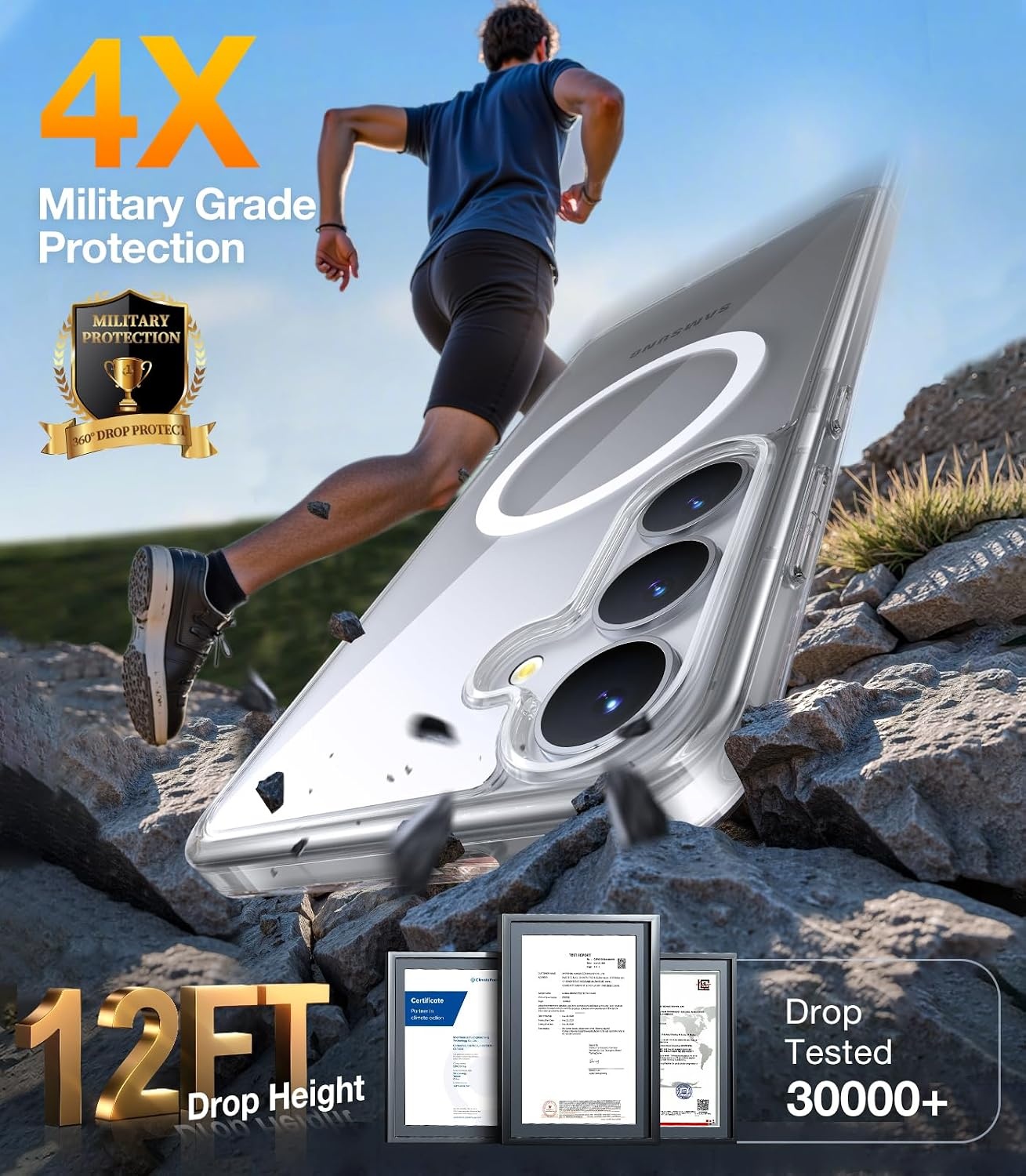 image:imageTORRAS Magnetic Shockproof for Samsung Galaxy S24 Ultra Case 18N Strong Magnetic 12 FT MilGrade Protection Compatible with MagSafe Protective Translucent Matte Slim Case Guardian Mag GrayClear