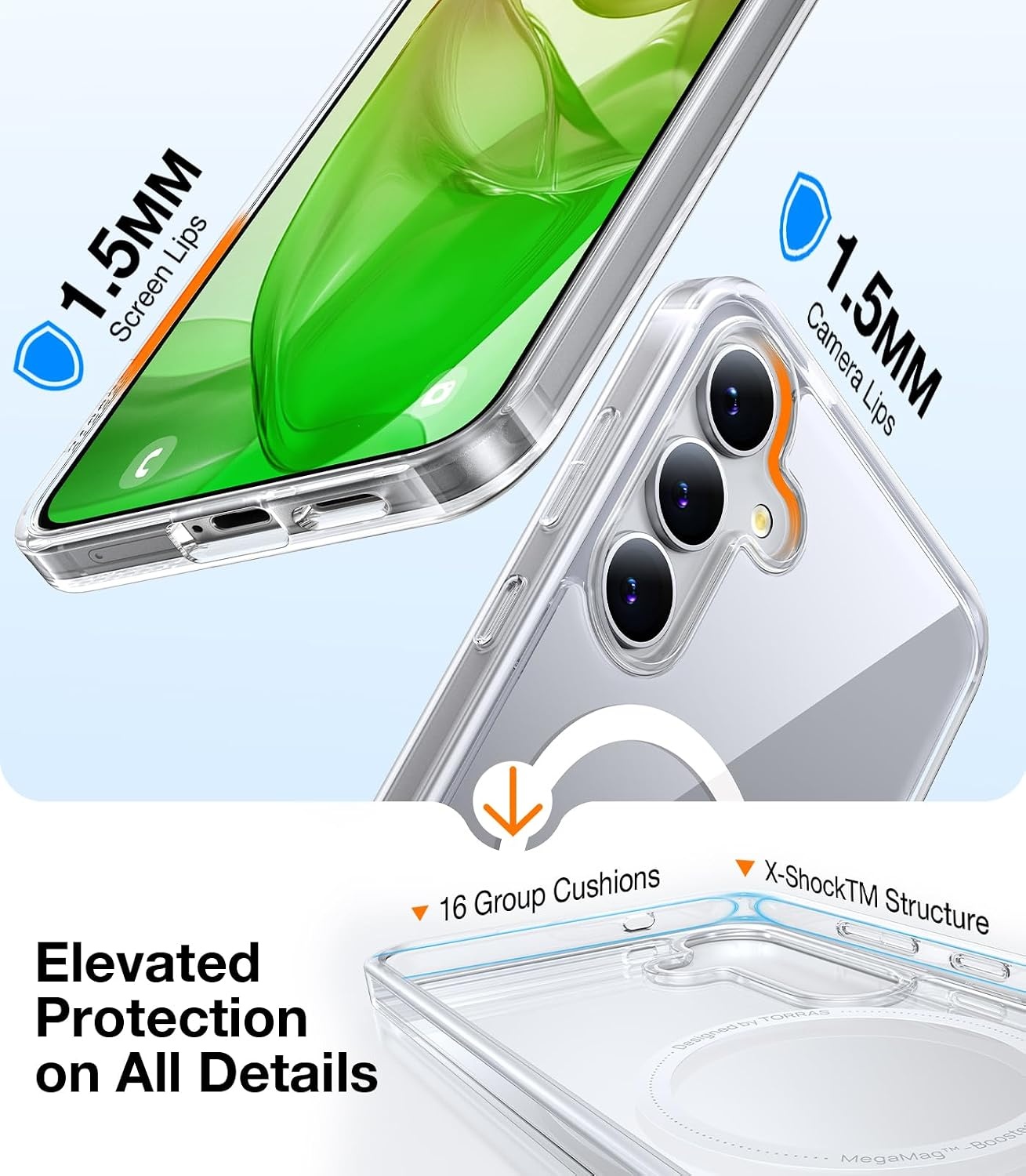 image:imageTORRAS Magnetic Shockproof for Samsung Galaxy S24 Ultra Case 18N Strong Magnetic 12 FT MilGrade Protection Compatible with MagSafe Protective Translucent Matte Slim Case Guardian Mag GrayClear