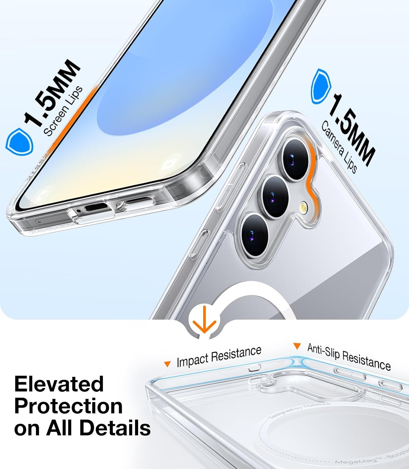 image:imageTORRAS Magnetic Shockproof for Samsung Galaxy S24 Ultra Case 18N Strong Magnetic 12 FT MilGrade Protection Compatible with MagSafe Protective Translucent Matte Slim Case Guardian Mag GrayClear