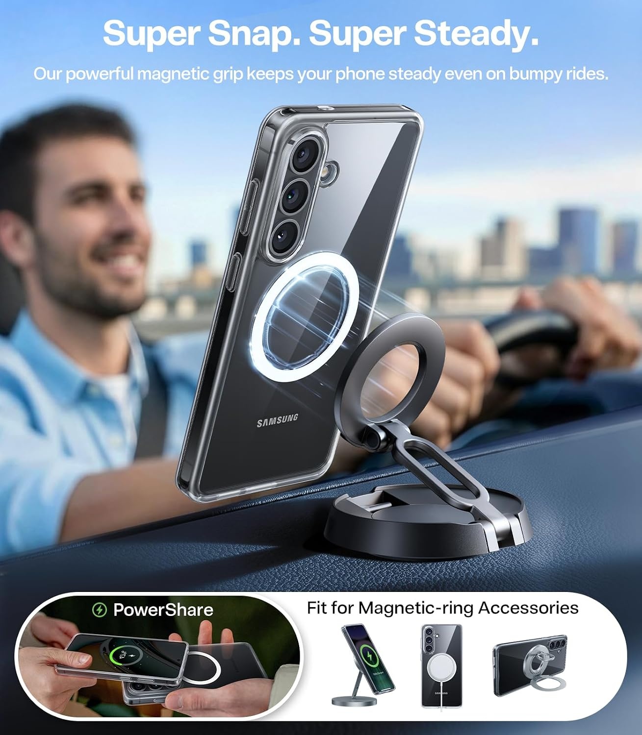 image:imageTORRAS Magnetic Shockproof for Samsung Galaxy S24 Ultra Case 18N Strong Magnetic 12 FT MilGrade Protection Compatible with MagSafe Protective Translucent Matte Slim Case Guardian Mag GrayDiamond Clear