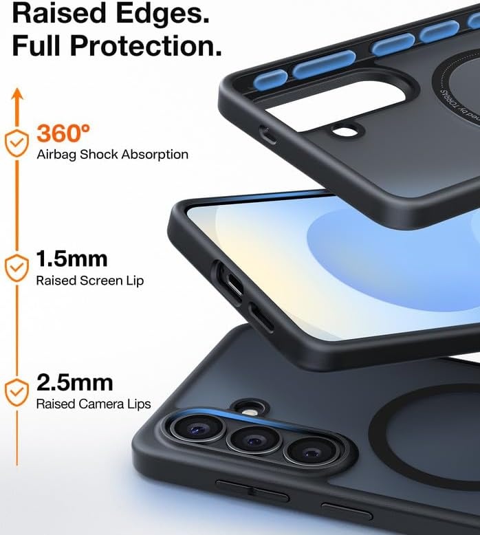 image:imageTORRAS Magnetic Shockproof for Samsung Galaxy S24 Ultra Case 18N Strong Magnetic 12 FT MilGrade Protection Compatible with MagSafe Protective Translucent Matte Slim Case Guardian Mag GrayBlack