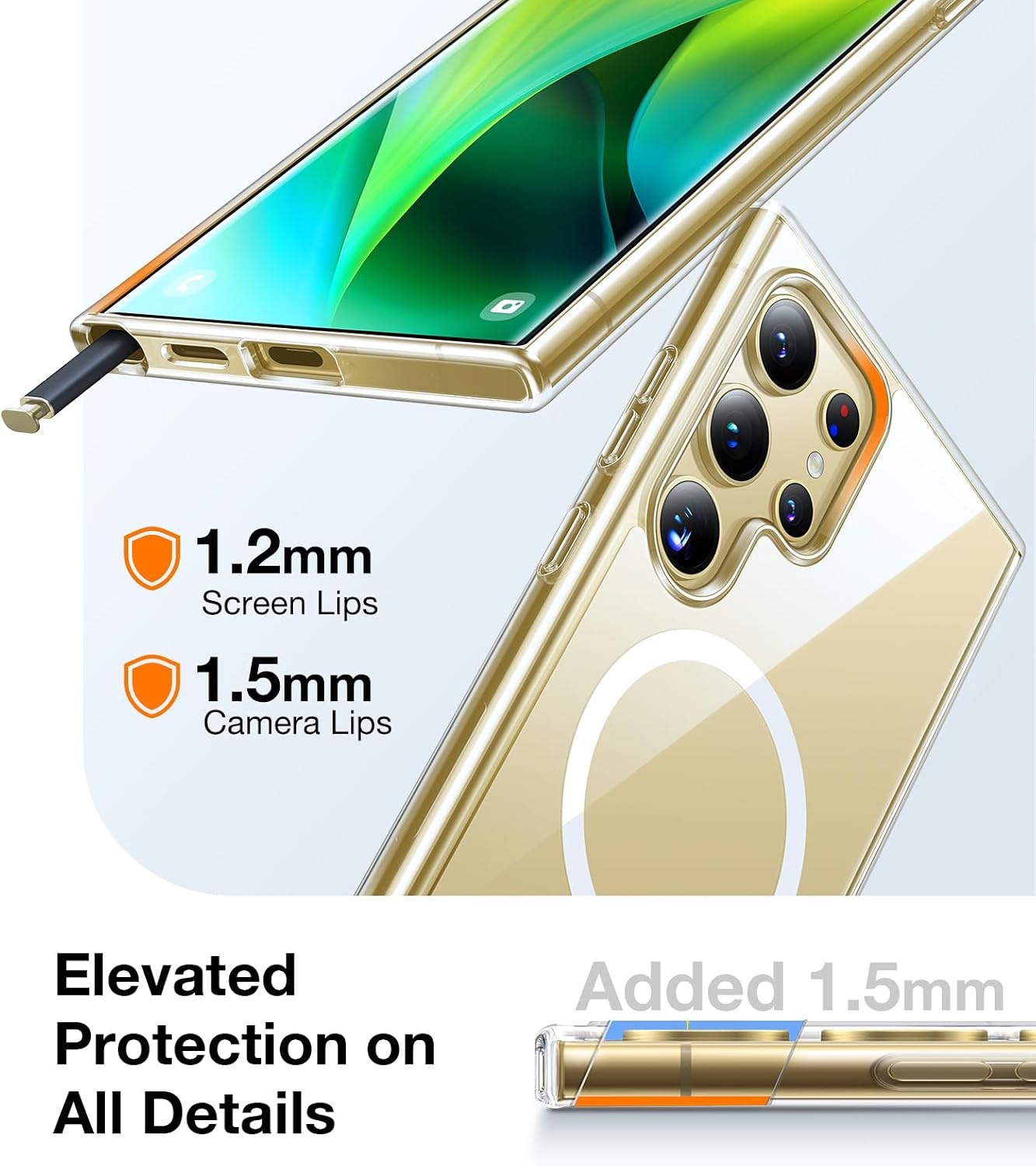 image:imageTORRAS Magnetic Shockproof for Samsung Galaxy S24 Ultra Case 18N Strong Magnetic 12 FT MilGrade Protection Compatible with MagSafe Protective Translucent Matte Slim Case Guardian Mag GrayClear