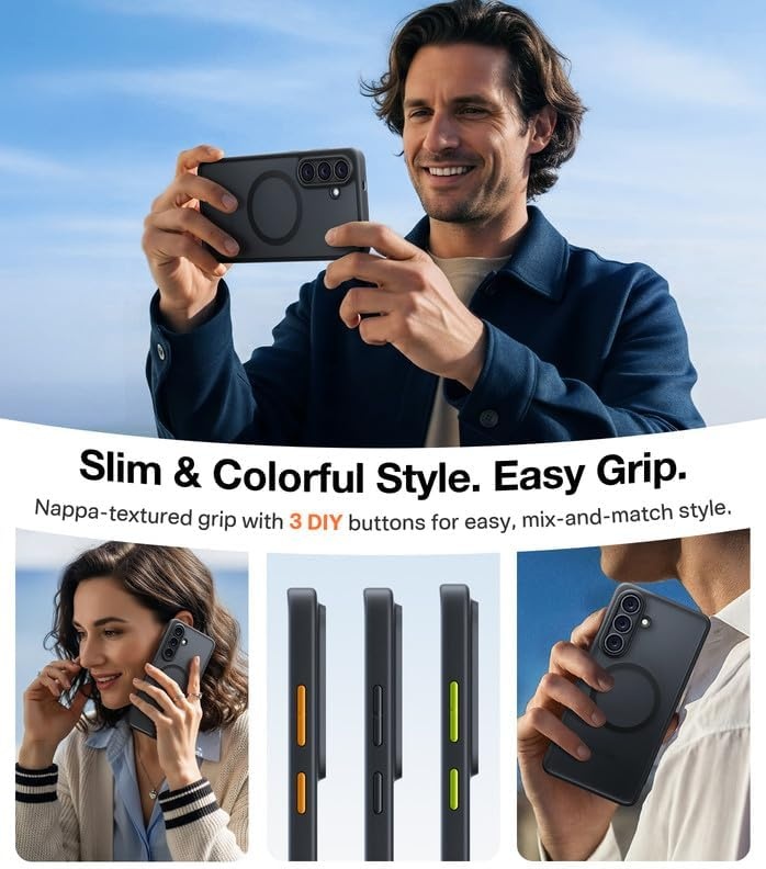 image:imageTORRAS Magnetic Shockproof for Samsung Galaxy S24 Ultra Case 18N Strong Magnetic 12 FT MilGrade Protection Compatible with MagSafe Protective Translucent Matte Slim Case Guardian Mag GrayBlack