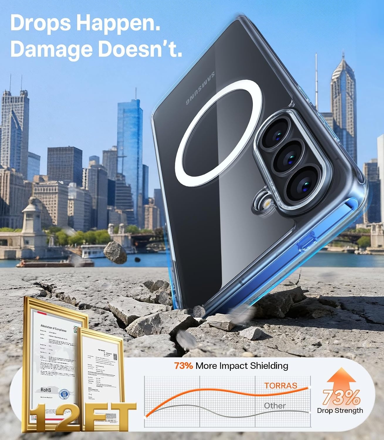 image:imageTORRAS Magnetic Shockproof for Samsung Galaxy S24 Ultra Case 18N Strong Magnetic 12 FT MilGrade Protection Compatible with MagSafe Protective Translucent Matte Slim Case Guardian Mag GrayClear