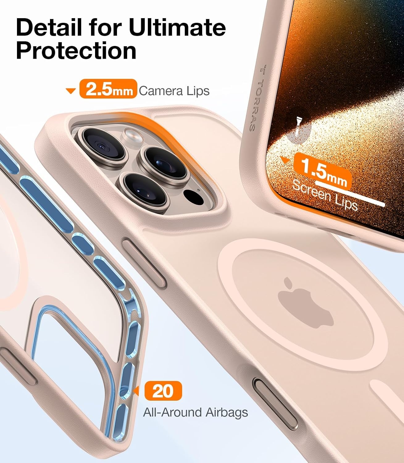 image:imageTORRAS Magnetic Shockproof for iPhone 12 Pro CaseiPhone 12 Case MilitaryGrade Drop Tested Compatible with MagSafe Translucent Slim Protective AntiScratch BlackDesert Titanium White