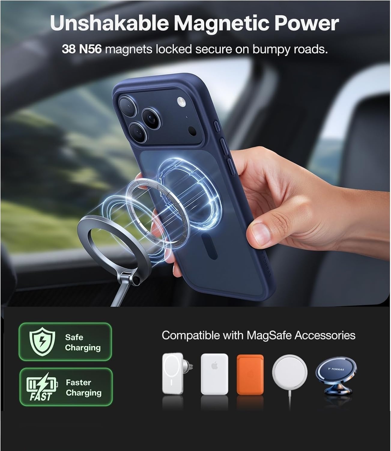 image:imageTORRAS Magnetic Shockproof for iPhone 12 Pro CaseiPhone 12 Case MilitaryGrade Drop Tested Compatible with MagSafe Translucent Slim Protective AntiScratch BlackBlue