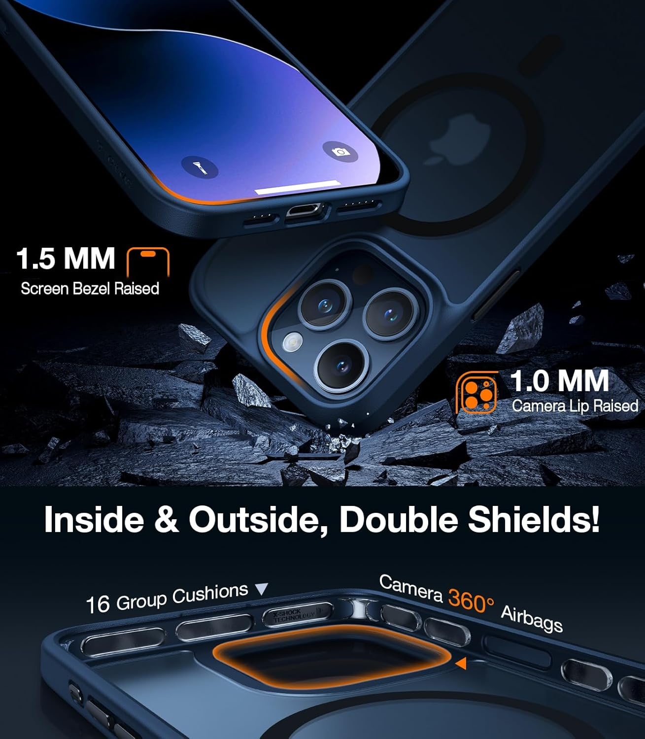 image:imageTORRAS Magnetic Shockproof for iPhone 12 Pro CaseiPhone 12 Case MilitaryGrade Drop Tested Compatible with MagSafe Translucent Slim Protective AntiScratch BlackBlue