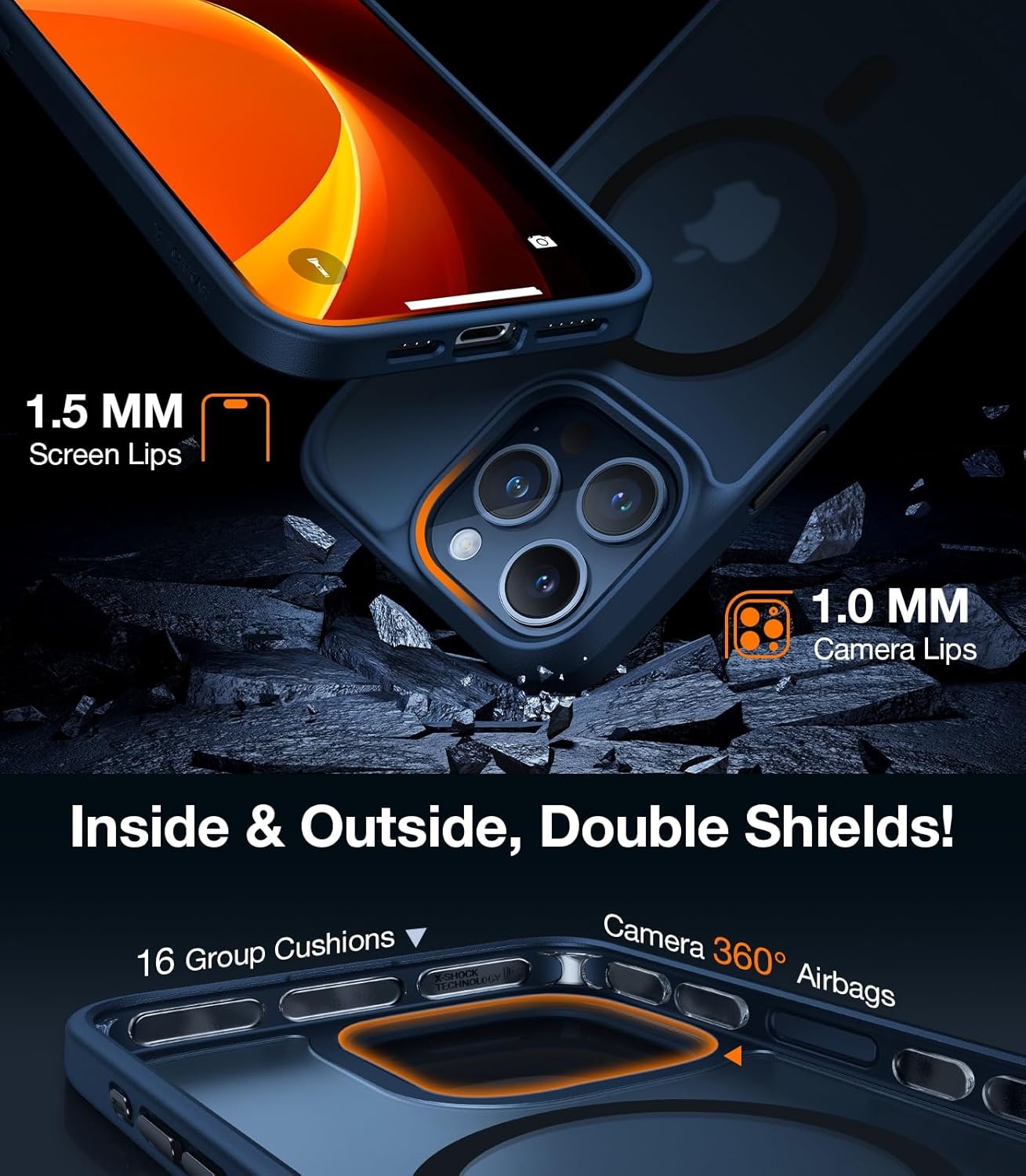 image:imageTORRAS Magnetic Shockproof for iPhone 12 Pro CaseiPhone 12 Case MilitaryGrade Drop Tested Compatible with MagSafe Translucent Slim Protective AntiScratch BlackBlue