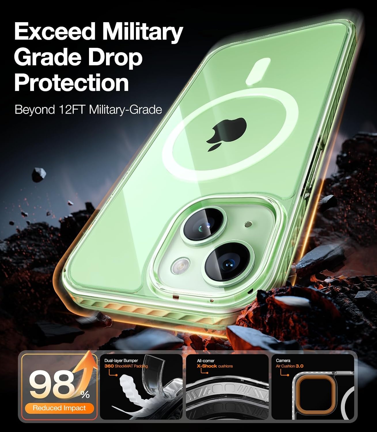 image:imageTORRAS Magnetic Shockproof for iPhone 15 Case ClearMilitary Grade Drop TestedCompatible with MagSafeNonYellowing Cushion AntiScratch Back Slim Protective Cover for iPhone 15 Case Clear4Green