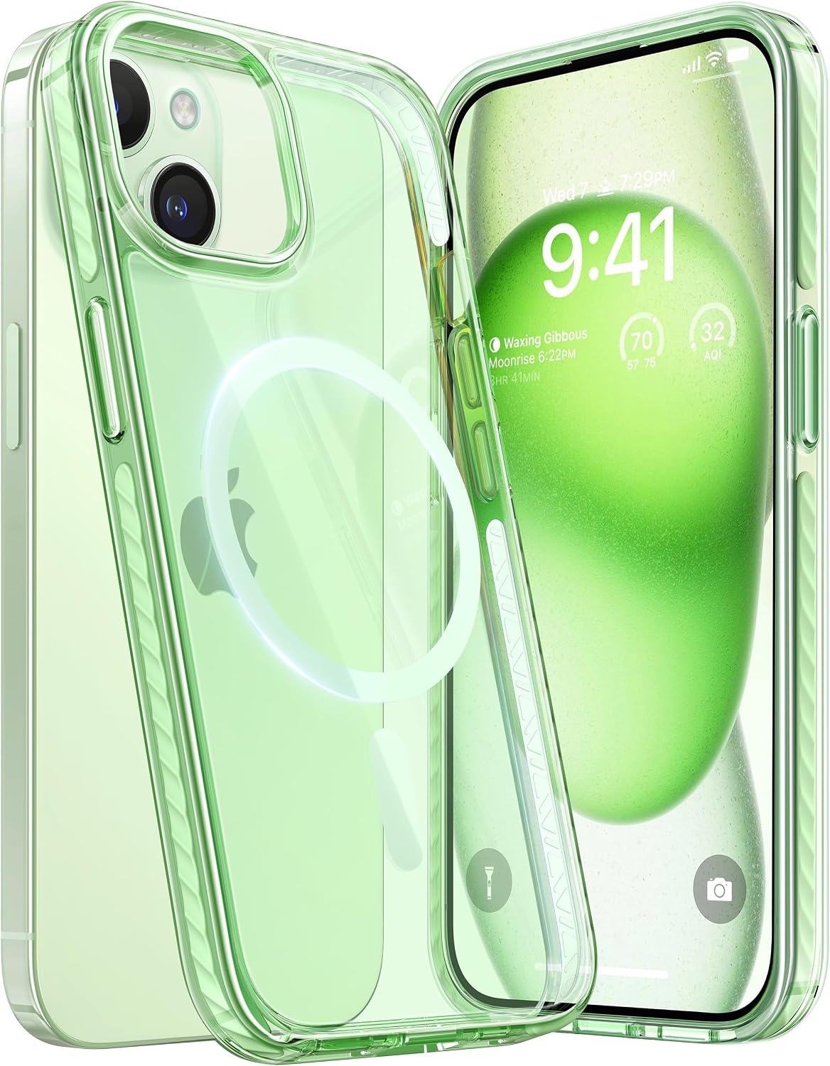 image:imageTORRAS Magnetic Shockproof for iPhone 15 Case ClearMilitary Grade Drop TestedCompatible with MagSafeNonYellowing Cushion AntiScratch Back Slim Protective Cover for iPhone 15 Case Clear4Green