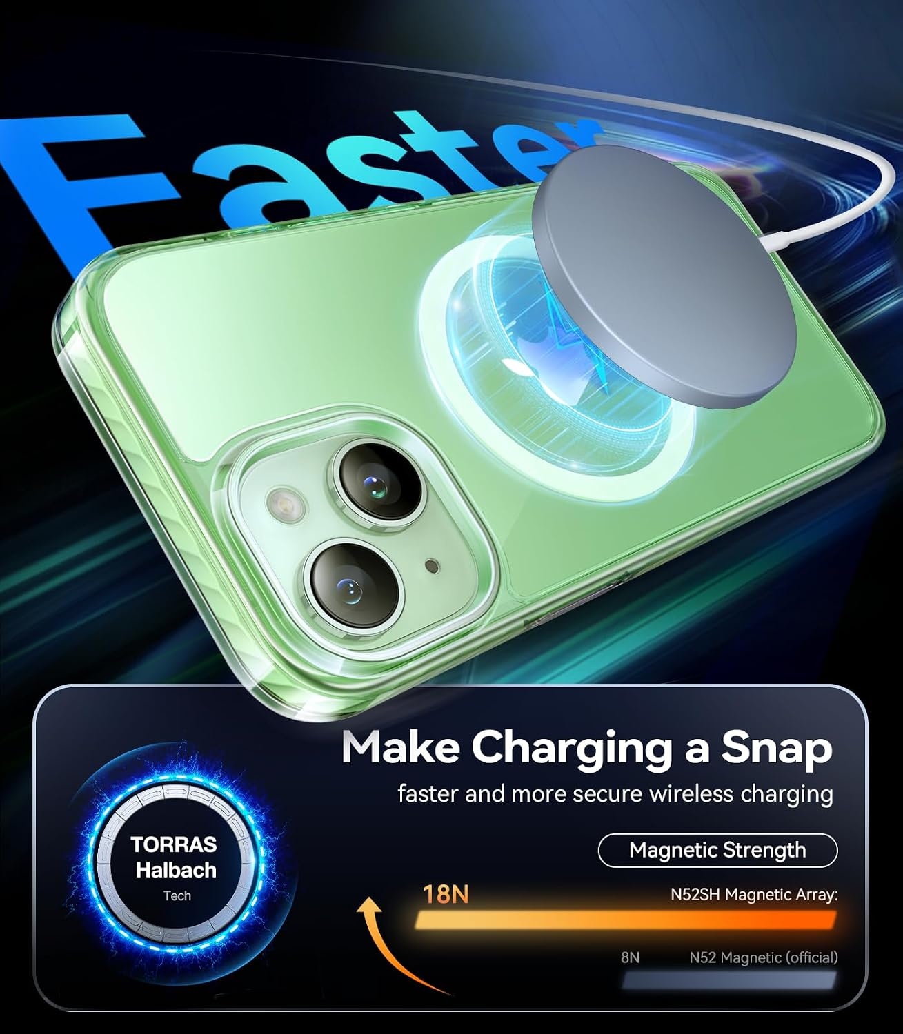 image:imageTORRAS Magnetic Shockproof for iPhone 15 Case ClearMilitary Grade Drop TestedCompatible with MagSafeNonYellowing Cushion AntiScratch Back Slim Protective Cover for iPhone 15 Case Clear4Green