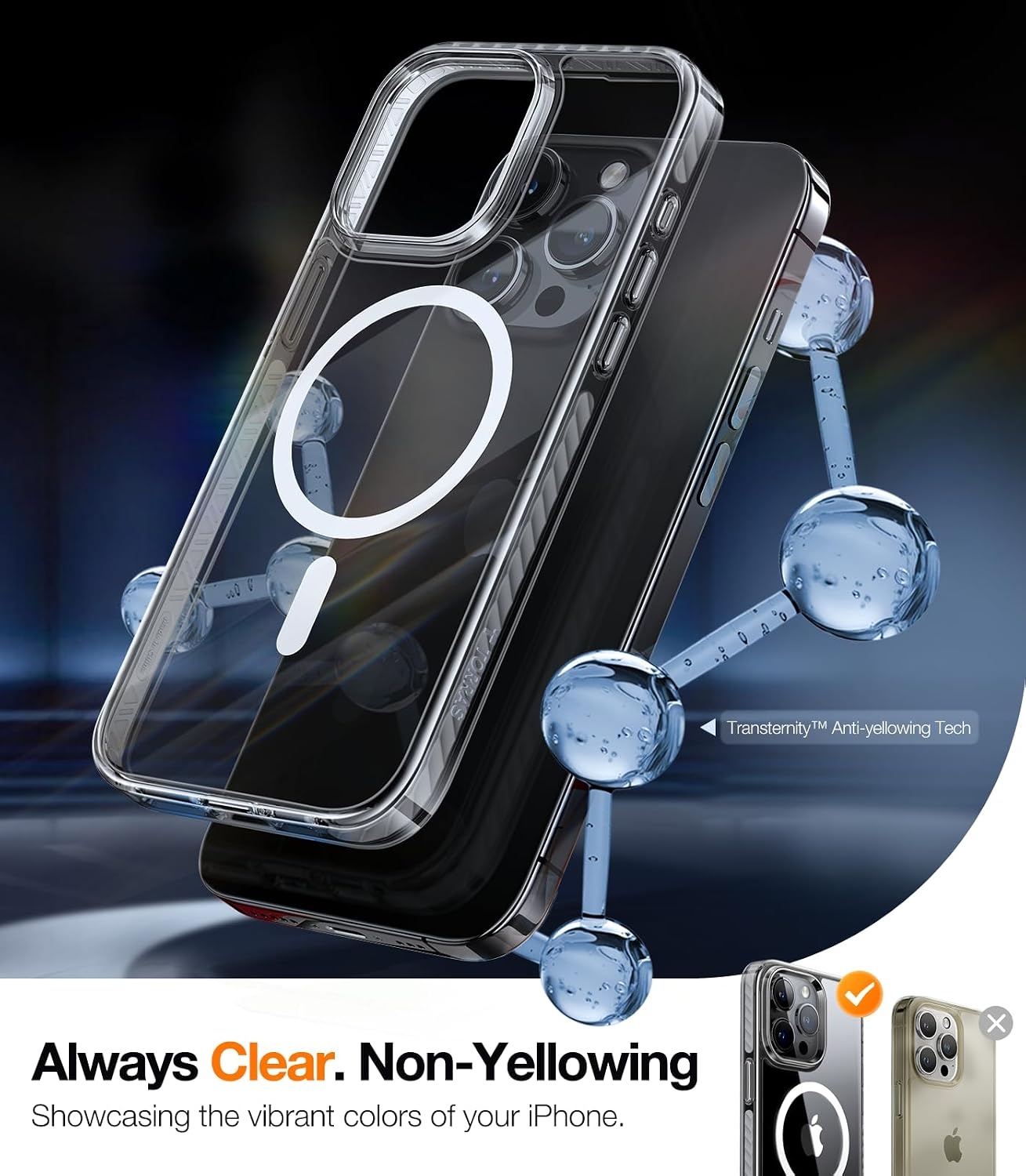 image:imageTORRAS Magnetic Shockproof for iPhone 15 Case ClearMilitary Grade Drop TestedCompatible with MagSafeNonYellowing Cushion AntiScratch Back Slim Protective Cover for iPhone 15 Case Clear3Black