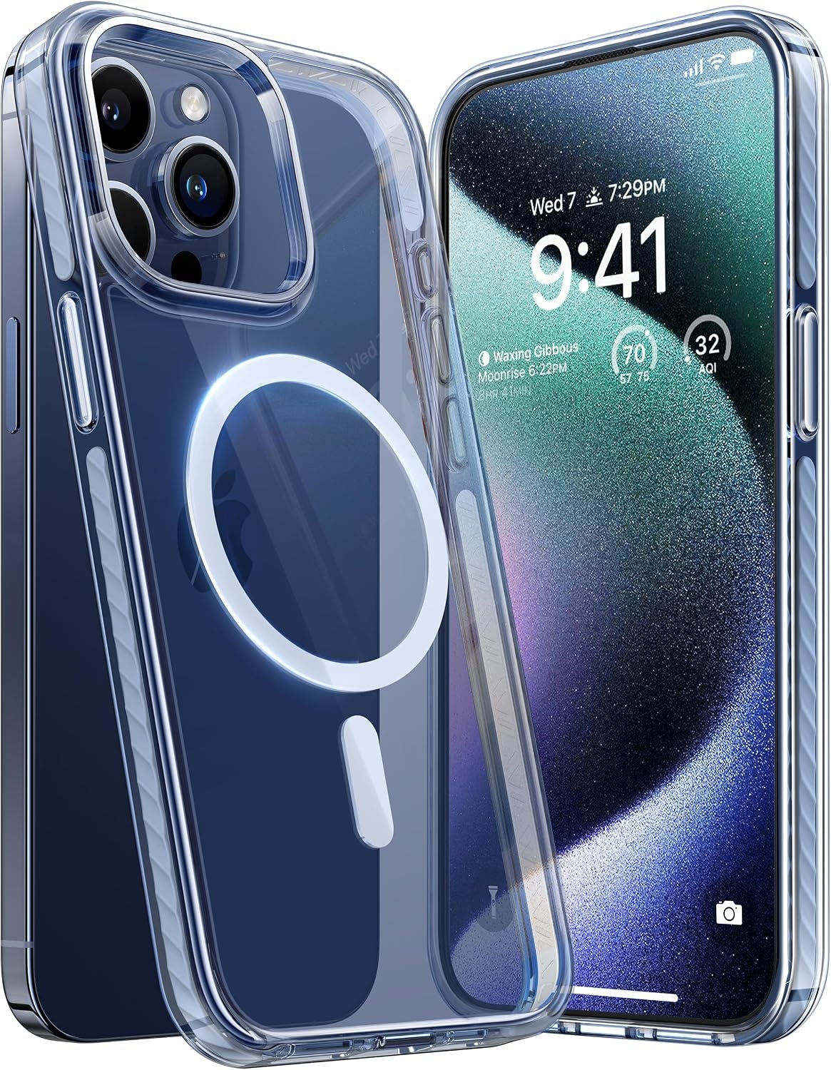 image:imageTORRAS Magnetic Shockproof for iPhone 15 Case ClearMilitary Grade Drop TestedCompatible with MagSafeNonYellowing Cushion AntiScratch Back Slim Protective Cover for iPhone 15 Case Clear2Blue