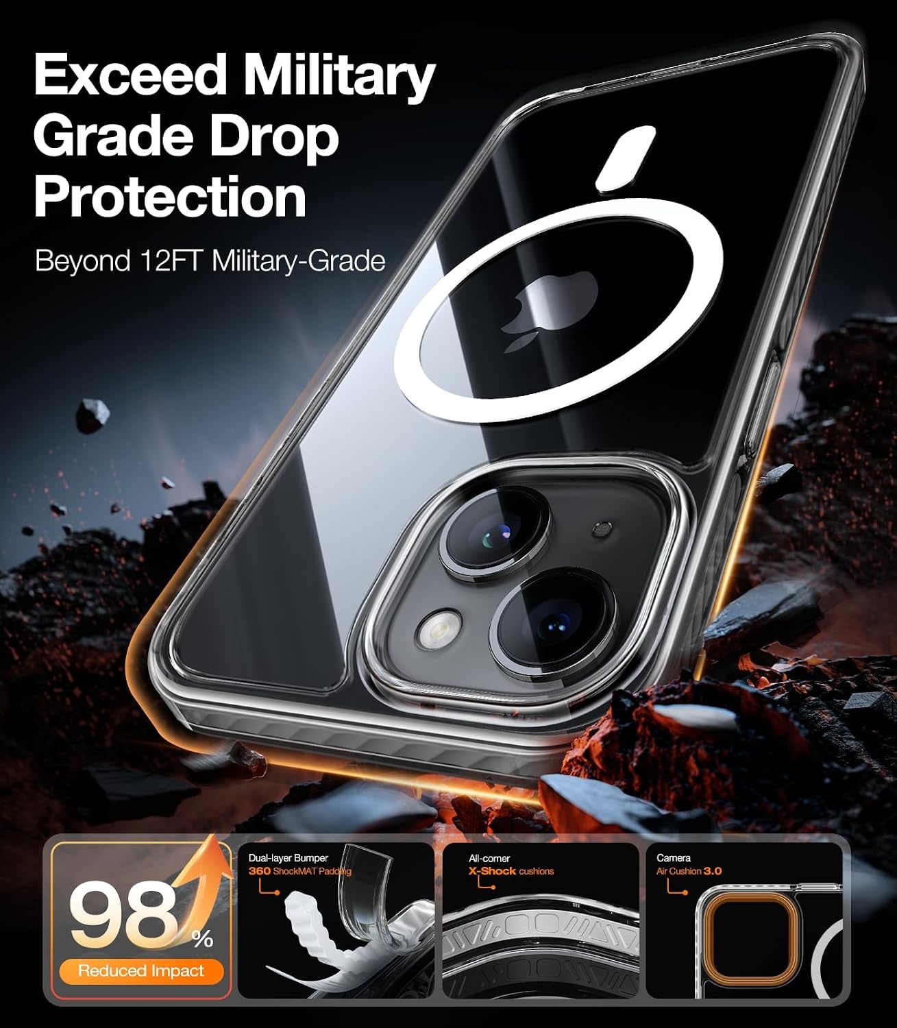 image:imageTORRAS Magnetic Shockproof for iPhone 15 Case ClearMilitary Grade Drop TestedCompatible with MagSafeNonYellowing Cushion AntiScratch Back Slim Protective Cover for iPhone 15 Case Clear3Black