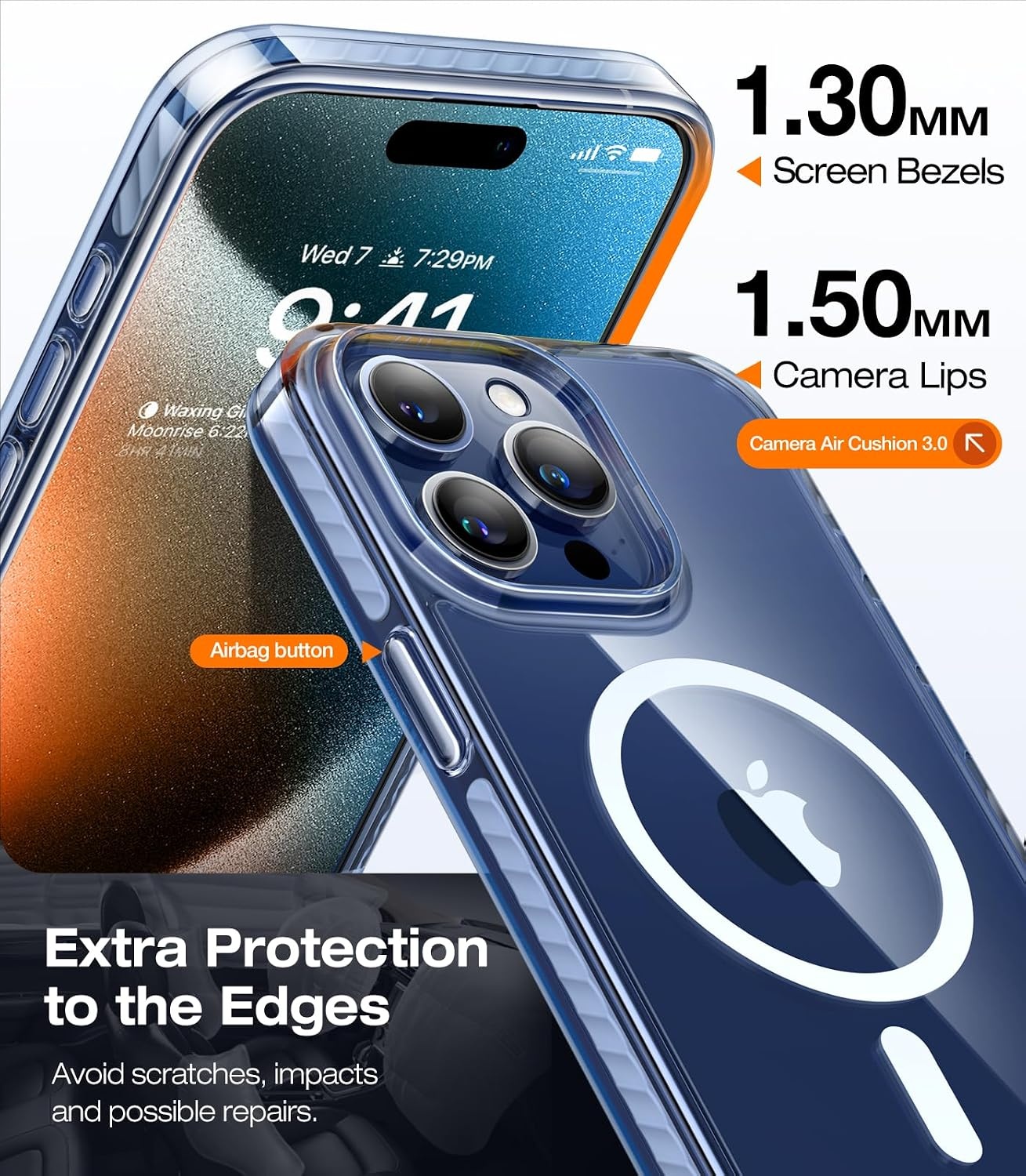 image:imageTORRAS Magnetic Shockproof for iPhone 15 Case ClearMilitary Grade Drop TestedCompatible with MagSafeNonYellowing Cushion AntiScratch Back Slim Protective Cover for iPhone 15 Case Clear2Blue